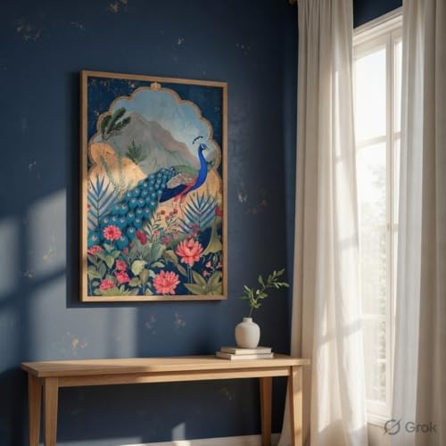 Image of Livin'luxe Peacock Nature Landscape Wall Painting with Wooden Frame | Elegant Bird Art HD UV Laminated MDF Wall Decor | Botanical Peacock Artwork for Living Room Bedroom Office Home Decor