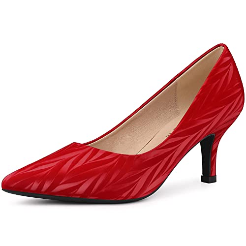 Allegra K Women's Pointed Toe Leaves Print Slip on Kitten Heel Pumps