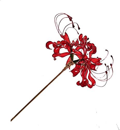 Misaki 美しい 彼岸花 かんざし ヒガンバナ 曼珠沙華 ディップアートフラワー 一本差しかんざし 髪飾り 成人式 七五三 卒業式 結婚式 和装 浴衣 振袖用