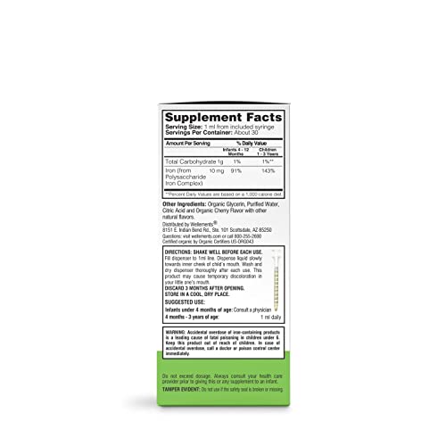 Wellements Organic Iron Drops for Babies | Essential Liquid Iron Supplement for Infants & Toddlers, USDA Certified Organic, No Preservatives or Artificial Flavors, Cherry Flavor | 4 Months+, 1 Fl Oz - Image 3