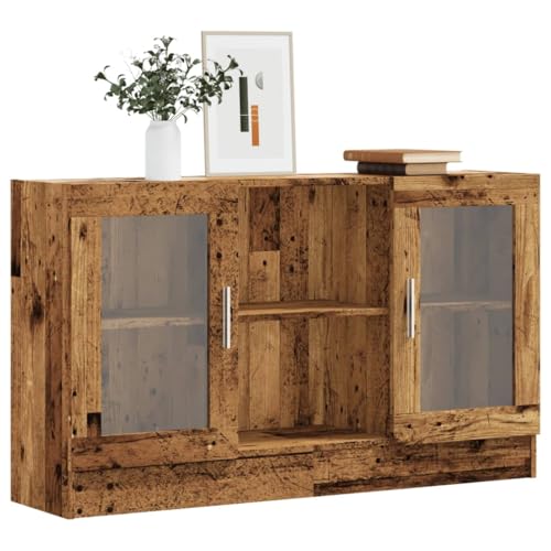 Vitrina de Cristal, Aparador a Base de Madera con Estantes Regulables para Salón, Comedor (madera vieja #15)