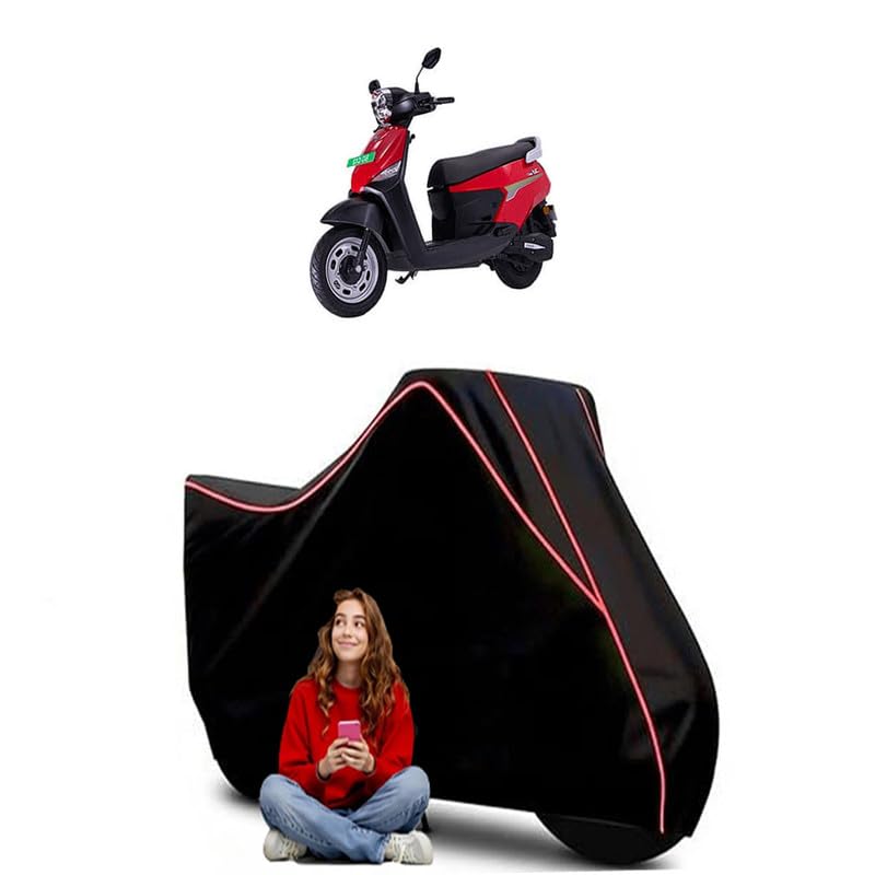 Image of C12i Max Scooty Bike Cover Water Resistant Outdoor Use Universal Fit Scooters Motorcycles Heavy Duty UV Protection Dust Rain Scratch Resistant Elastic Bottom Black Blue Piping