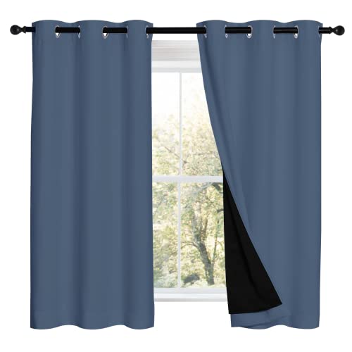 Image of NICETOWN Stone Blue 100% Blackout Curtains 2 Panels Set Burg, Thermal Insulated Full Blackout 2-Layer Lined Drapes, Energy Efficiency Window Draperies for Boy's Room (42-inch W by 54-inch L)