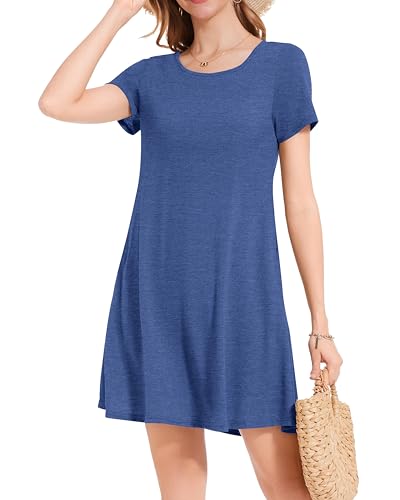 Image of JOLIGAL Summer Dresses for Women Casual Short Sleeve Sundress Scoop Neck Beach T Shirt Dress with Pockets 2026