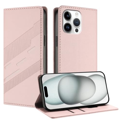 Étui iPhone 16E rose design portefeuille fin en cuir véritable look épuré