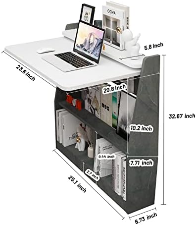 Pmnianhua Wall Mounted Drop-leaf Table, Wooden Laptop Desk, Foldable Hanging Table Shelf, Multifunctional Computer Workstation with Storage Compartments in Home Office for Space Saving (grey-white)