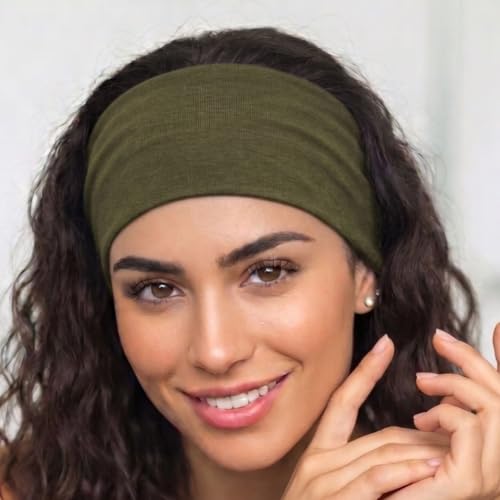 Image of XFYT Super Soft Fabric Hairbands for Men and Women | Soft Absorbent Trendy Wide Premium Stretchable Sports Headband (Olive Green)