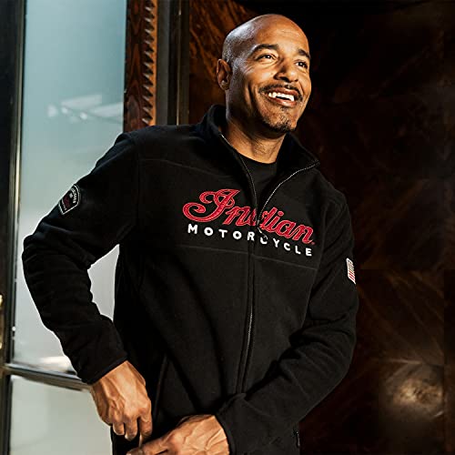 Indian Motorcycle Men's Full Zip Thru Fleece Sweatshirt, Black, Script Logos, Comfortable Fit - 2861644, Black, XL
