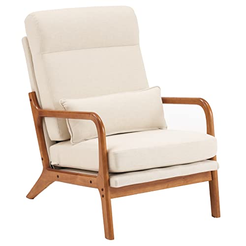 LEADZM Fauteuil de Salon avec Cadre en Bois Massif Fauteuil Lounge, Fauteuil Relax Scandinave, Dossier Haut, pour Salle à Manger, Salon, Chambre, Siege Bureau