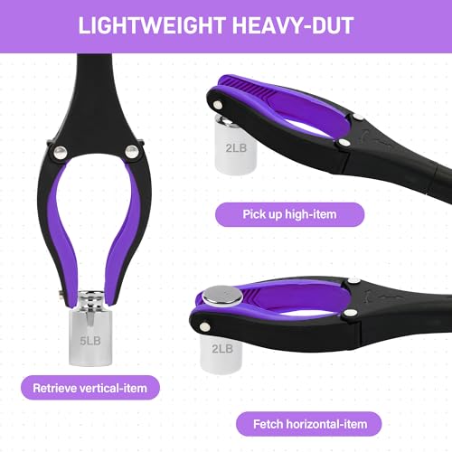2 Pack 32 inch FDA Registered GrabRunner Heavy Duty(up to 10 lbs) Reacher Grabber Tool with Strong Magnetic (New Purple) - Image 5