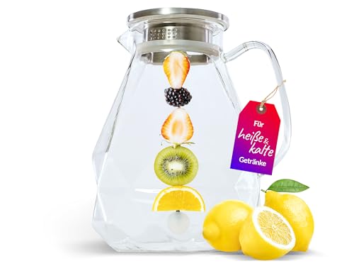 VESTAhome Glaskaraffe mit Deckel (2 L) - Karaffe Glas mit Fruchteinsatz &...