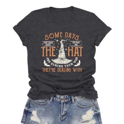 Womens Halloween Shirts The Witch Hat Tshirts Vintage Halloween Party Tee Tops