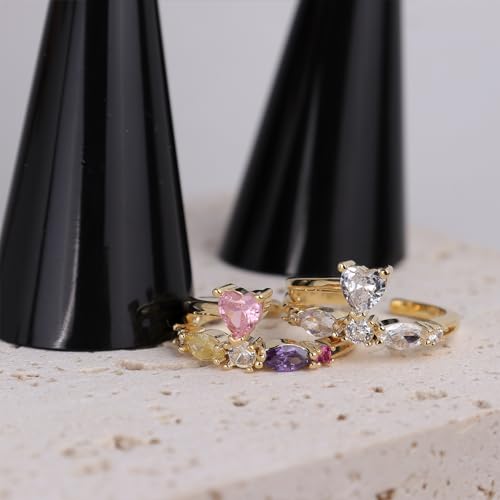 Sonateomber Gold Pink Heart Adjustable Statement Love Ring for Women Trendy Cute Purple CZ Open Stackable Ring Prom Wedding Jewelry Gift4