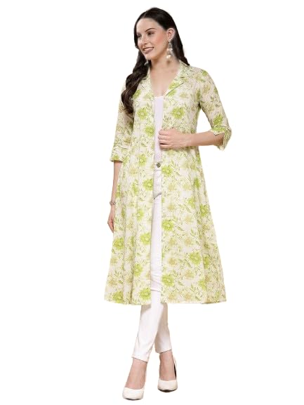 largish Light Green Floral Print Cotton Coat Collar Shrug-picture-48