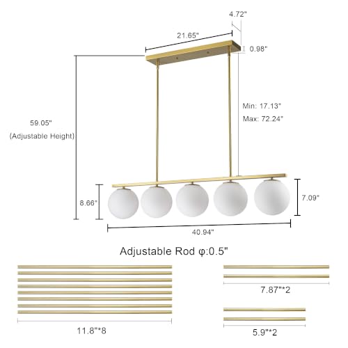 Image of 40.94 inch Gold Linear Chandelier with 7.09 inch Milk Glass Globes Shade