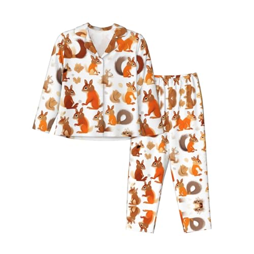 Pyjama imprimé écureuils manches longues coupe fluide nuit femme