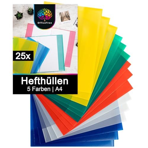 OfficeTree 25x Hefthüllen A4 Bunt - Heftumschläge A4 Bunt - Umschläge Heft - Heftschoner - Heftumschlag - Hefthülle - Umschläge für Schulhefte - Dokumentenecht