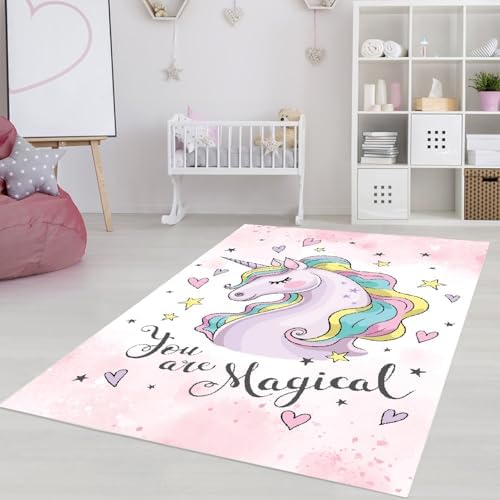 120x180cm / 4x6ft Unicorn Pink Carpet, Kids Room Rug, Personalise...