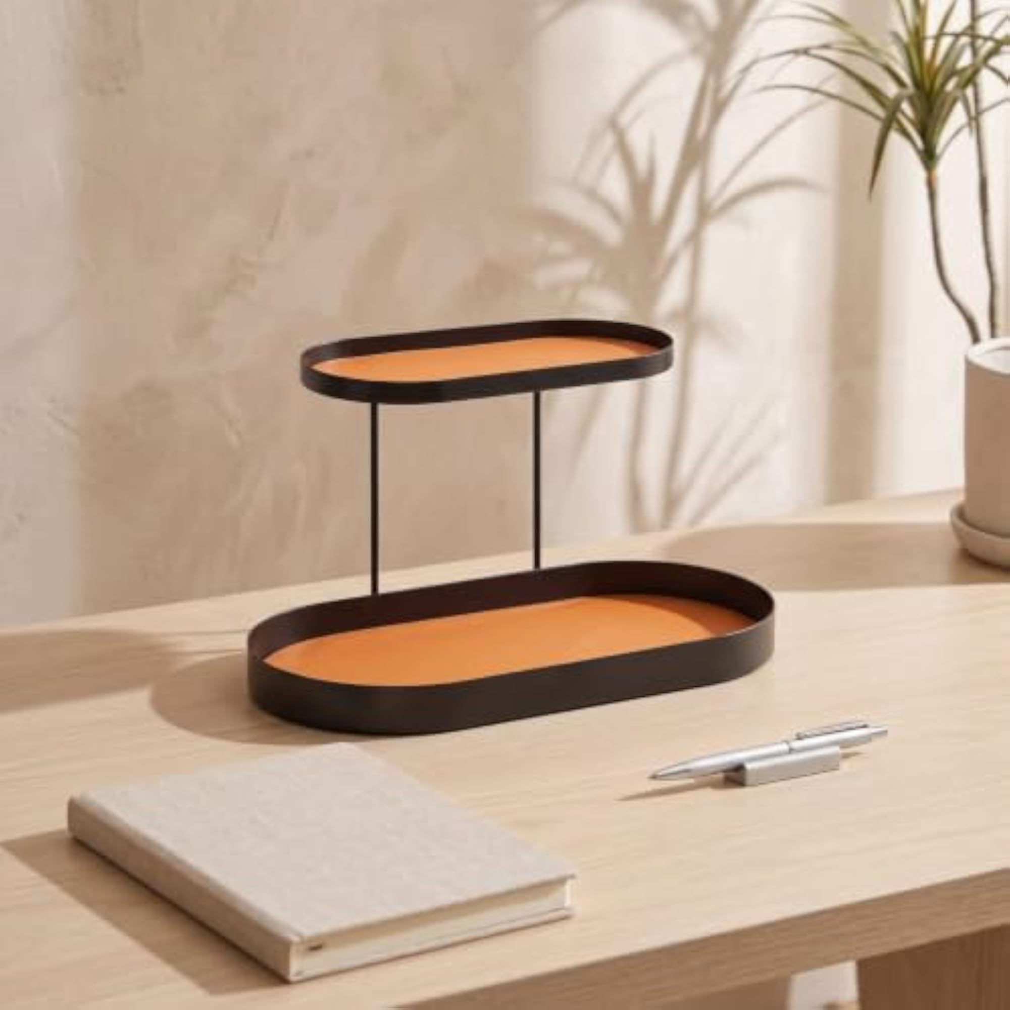 Double-Layer Two-Tier Cosmetic Organizer with Metal Frame