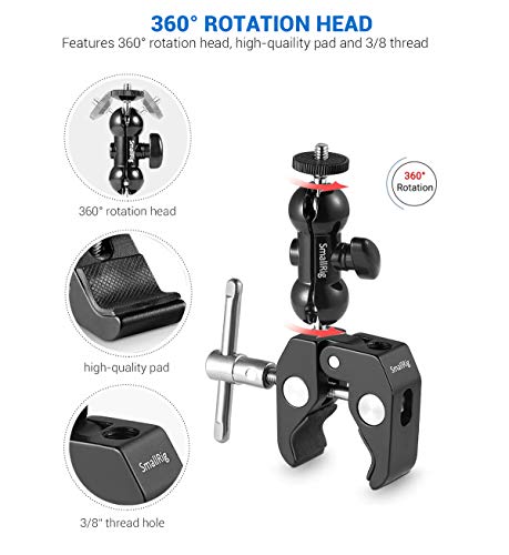 Smallrig Super Camera Clamp Mount, Double Ball Head Adapter, Fence Desk Table Mount For Ronin-M/Insta360/Gopro, Ball Head - 1138 #TOP2