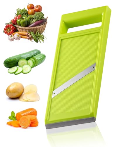 JUKOTA Mandolina de Cocina Profesional Ajustable para Cortar Verduras,Mandolina de Verduras Portátil de Acero Inoxidable,con Mango Ergonómico,para Cortar para Patatas Zanahorias Pepinos(Verde)