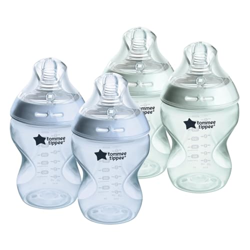 Image of Tommee Tippee Natural Start Anti-Colic BPA Free Baby Bottles, 9oz, Newborn 0+ Months, Slow Flow Breast-Like Nipple, Designed for Seamless Transitions Between Bottle and Breast, Pink/Green, Pack of 4