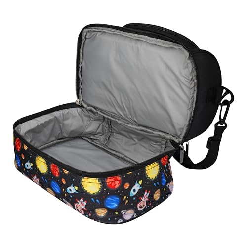 Image of Ji and Ja Multi Compartment Dual Slot Lunch Bag Double Insulated Tiffin Lunch Bag with Multi Zipper Pockets for School (Space Black)