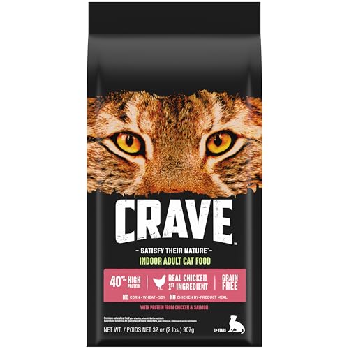 CRAVE Grain Free Indoor Adult High Protein Natural Dry Cat Food with Protein from Chicken & Salmon 2 lb. Bag