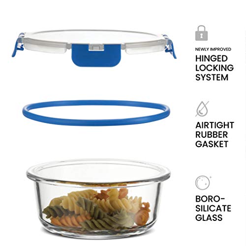 FineDine 24 Piece Glass Storage Containers with Lids - Leak Proof, Dishwasher Safe Glass Food Storage Containers for Meal Prep or Leftovers, Blue