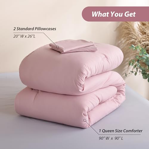 Image of weigelia Super-Soft Micorfiber Comforter Set - King Size Pink Lightweight Warmth Comforter for All Season Use, Machine Washable Pink Bedding Set (1 Comforter, 2 Pillowcases)