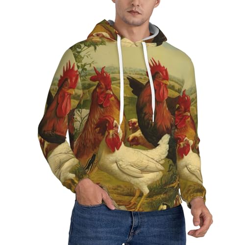 EdWal Sudadera con capucha para hombre con estampado de pollos y granja, de poliéster, con bolsillo canguro, para uso casual, gimnasio, Negro, XXL