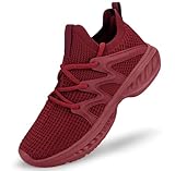 Pujcs Womens Athletic Walking Shoes - Mesh Breathable Comfortable Slip on Casual Tennis Sneakers Agate Red Size 6