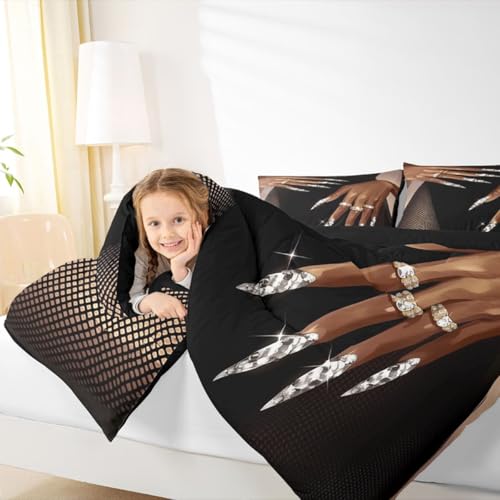 Image of Erosebridal African American Comforter Set Queen Size Black Woman Bedding Set for Women Girls Afro Magical Comforter Black Female Quilt Duvet for Teens Adult Melanin Bedroom Decor, 3 Piece