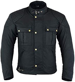 Texpeed Mens Waxed Cotton Waterproof Motorcycle Motorbike Biker Jacket With Black CE Armour (EN 1621-1) M