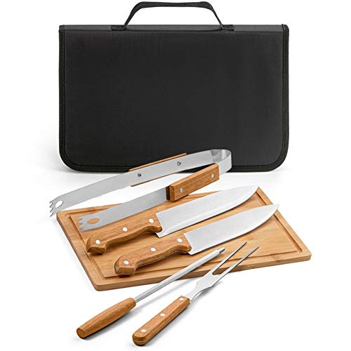 Jogo para Churrasco Tradicional Inox 6 peças Bambu com Estojo TopGet