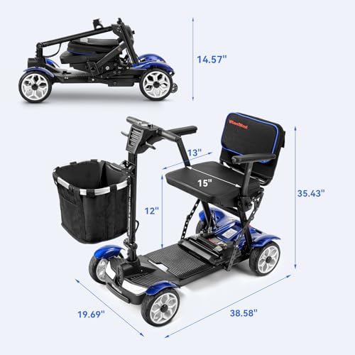 Image of Wheelwavi Lightweight Mobility Scooter for Seniors, 20-25 Miles Portable Mobility Scooter for Travel, Removable Lithium Battery, Scooter for Adults with 330 lbs Capacity LED Headlights-Blue