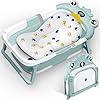 ZHHGOO Vaschetta Bagnetto Neonato Pieghevole, Vasca Neonato Bagnetto con Termometro E Cuscino Staccabile, Bagnetto Neonato per Portatile, Vasca da Bagno per Neonato A Bambino 0-36 Mesi (Verde)