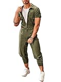 Makkrom Mens Romper Button Down Short Sleeve One Piece Jumpsuit Casual Coverall with Pockets