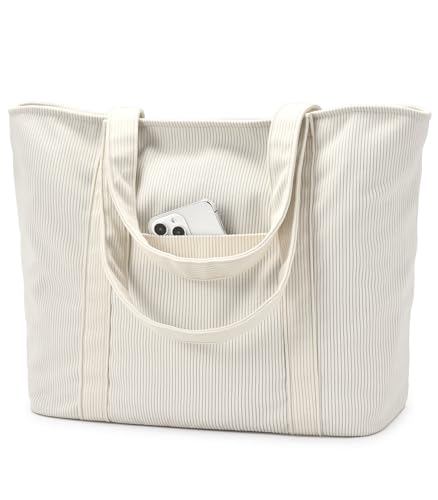 oscaurt Cord Tote Bag Handtasche Damen Groß Schultasche Shopper Tasche Arbeitstasche Damen mit 15,6 Zoll Laptopfach Uni Tasche Strandtasche mit Reißverschluss