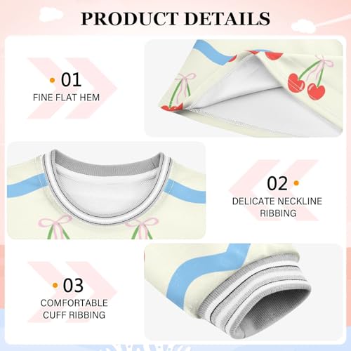 Cherry with Bow Girls Dresses Long Sleeve Sweatshirt Dress for Girls Winter Toddler Casual A Line Dresses Size 2-8T3