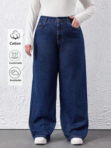 Image of KOTTY Women's Plus Size Straight Fit High Waist Wide Leg Jeans for Stylish Trendy Look