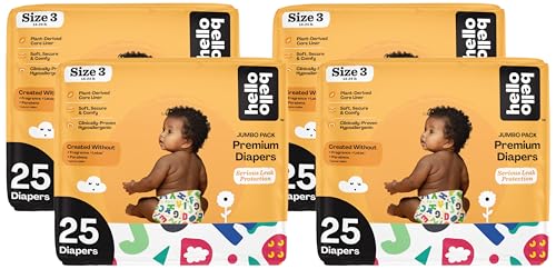 Image of Hello Bello Premium Baby Diapers Size 3 I 25 Count of Disposable, Extra-Absorbent, Hypoallergenic Baby Diapers with Snug and Comfort Fit I Alphabet Soup (Pack of 4)