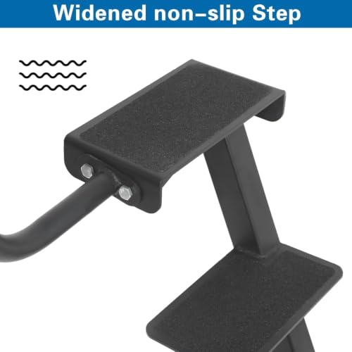 Image of Boat Trailer Step, 3 Steps Ladder for Trailer Tongue with Handrail | Heavy Duty Steel, Widended Steps, Anti-Slip, Triangle Supports, Left or Right Adjustable Handrail, 450lbs Capacity