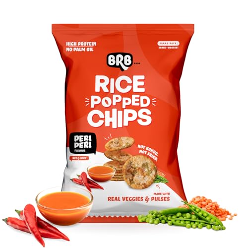 Image of BRB Rice Popped Chips | Peri Peri Flavour | Not Fried. Not Baked | High Protein | 50% Less Oil, No Palm Oil, Healthy Snack | 48g /54g Pack (weight may vary)