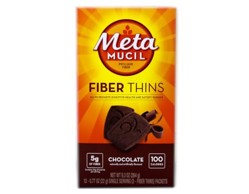 Metamucil Fiber Thins Chocolate Flavor Psyllium Fiber Supplement for Digestive Health 5g Fiber Per Serving 12 Packets (Pack of 6)