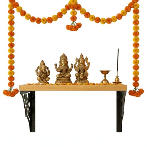 Image of Spillbox Wooden Pooja Metal Shelf |Wall Mountable|Pooja Stand for Home wall Mount|Pooja mandir|wall Mounted Home Temple for Puja Room |Pooja Stand | Mandir-Triple Floral (Small Black)