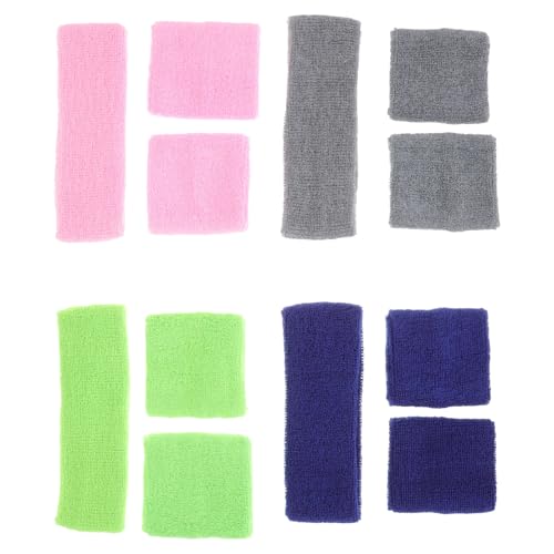 Set de 4 diademas y muñequeras elásticas de algodón Magiclulu para absorción de sudor