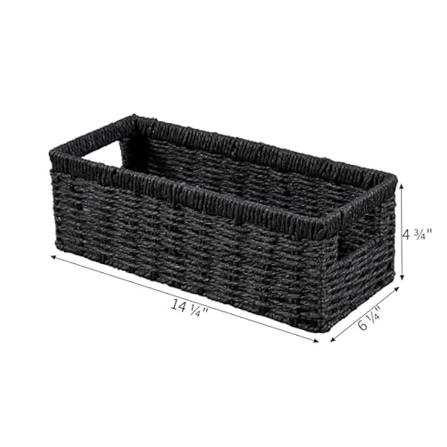 Vagusicc Wicker Storage Basket, Paper Rope Wicker Baskets with Handles, Toilet Paper Basket for Toilet Tank Top, Small Wicke Baskets for Organizing Shelves, 2-Pack, Black