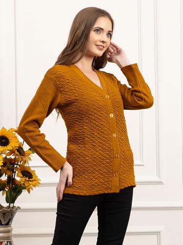Image of Women's Winter Woolen Cardigan | Full Sleeve Textured Buttoned Sweater for Women | Soft Wool V-Neck Warm Knitted Outerwear for Office & Casual Wear