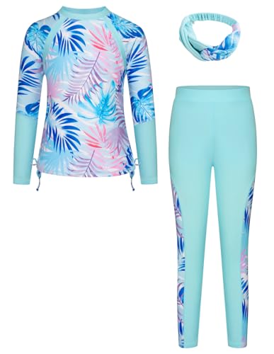 Image of GRACE KARIN Girls Long Sleeve Swimsuit Two Piece Rashguard Floral Swimwear 6-14Y